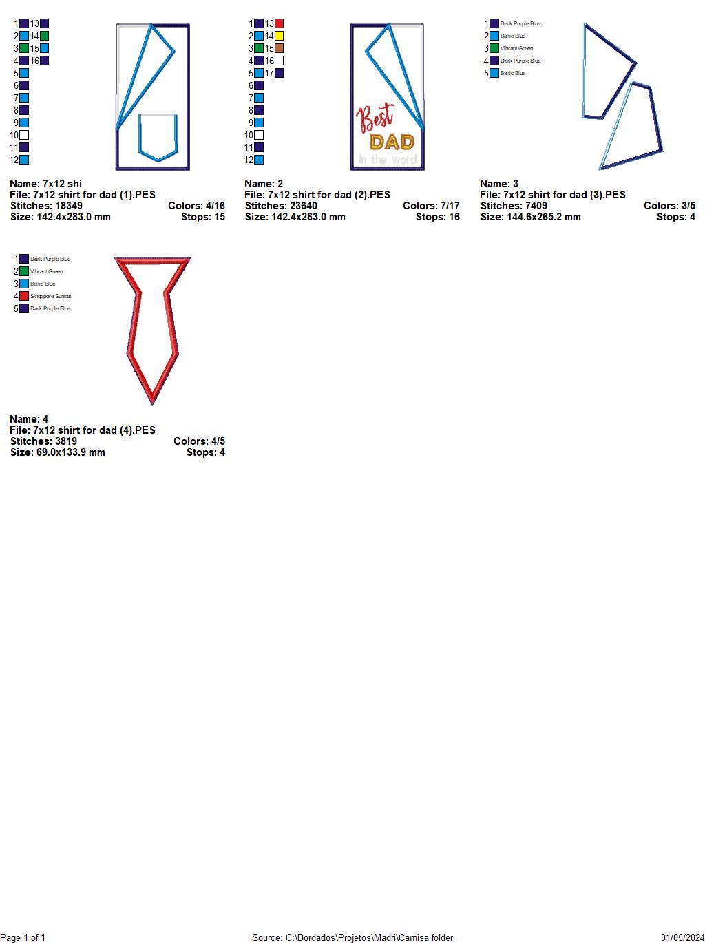 Happy Father's Shirt for dad Ornament - ITH Project - Machine Embroidery Design