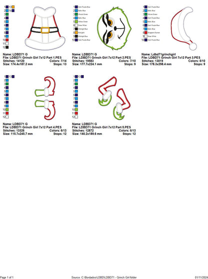 Grinch Girl Santa - ITH Project - Machine Embroidery Design