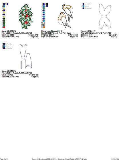 Christmas Robins Wreath - ITH Project - Machine Embroidery Design