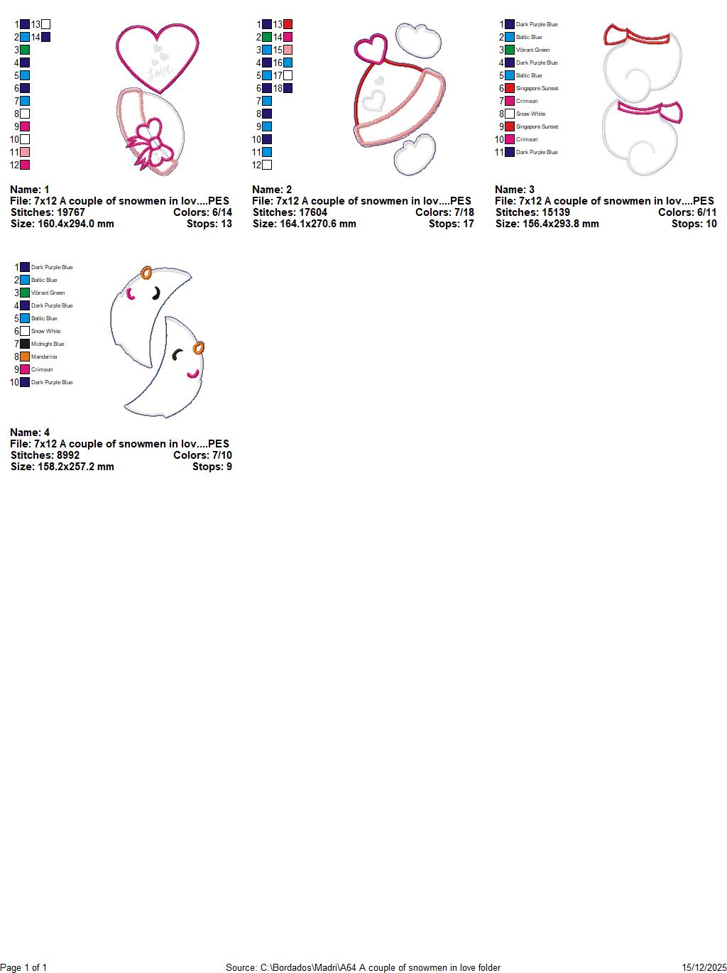 Valentines Snowman Couple Door Ornament - ITH Project - Machine Embroidery Design
