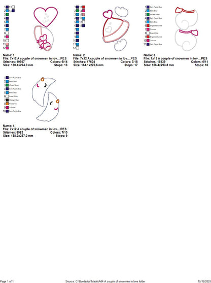 Valentines Snowman Couple Door Ornament - ITH Project - Machine Embroidery Design