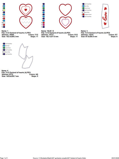 Valentine Heart Wreath Garland – ITH Project – Machine Embroidery Design