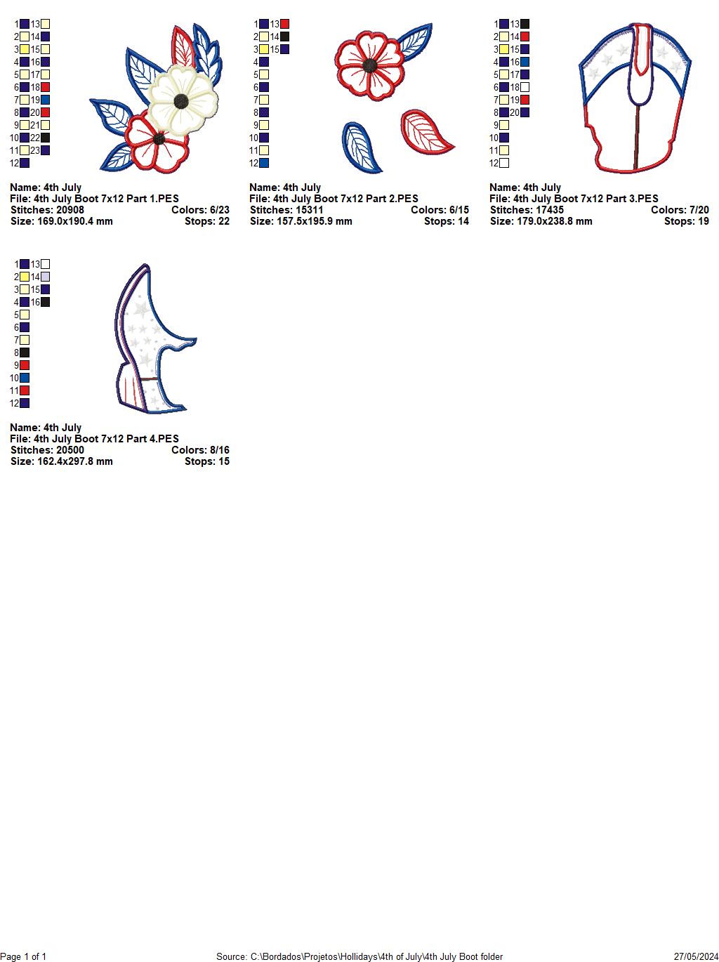 4th of July Boot - ITH Project - Machine Embroidery Design