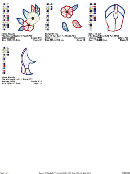4th of July Boot - ITH Project - Machine Embroidery Design