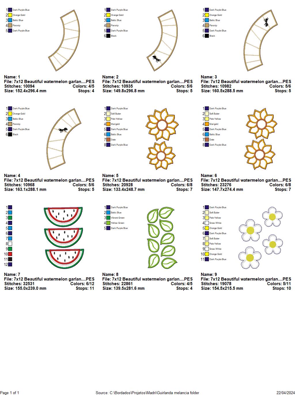 Watermelon Summer Wreath Ornament - ITH Project - Machine Embroidery Design