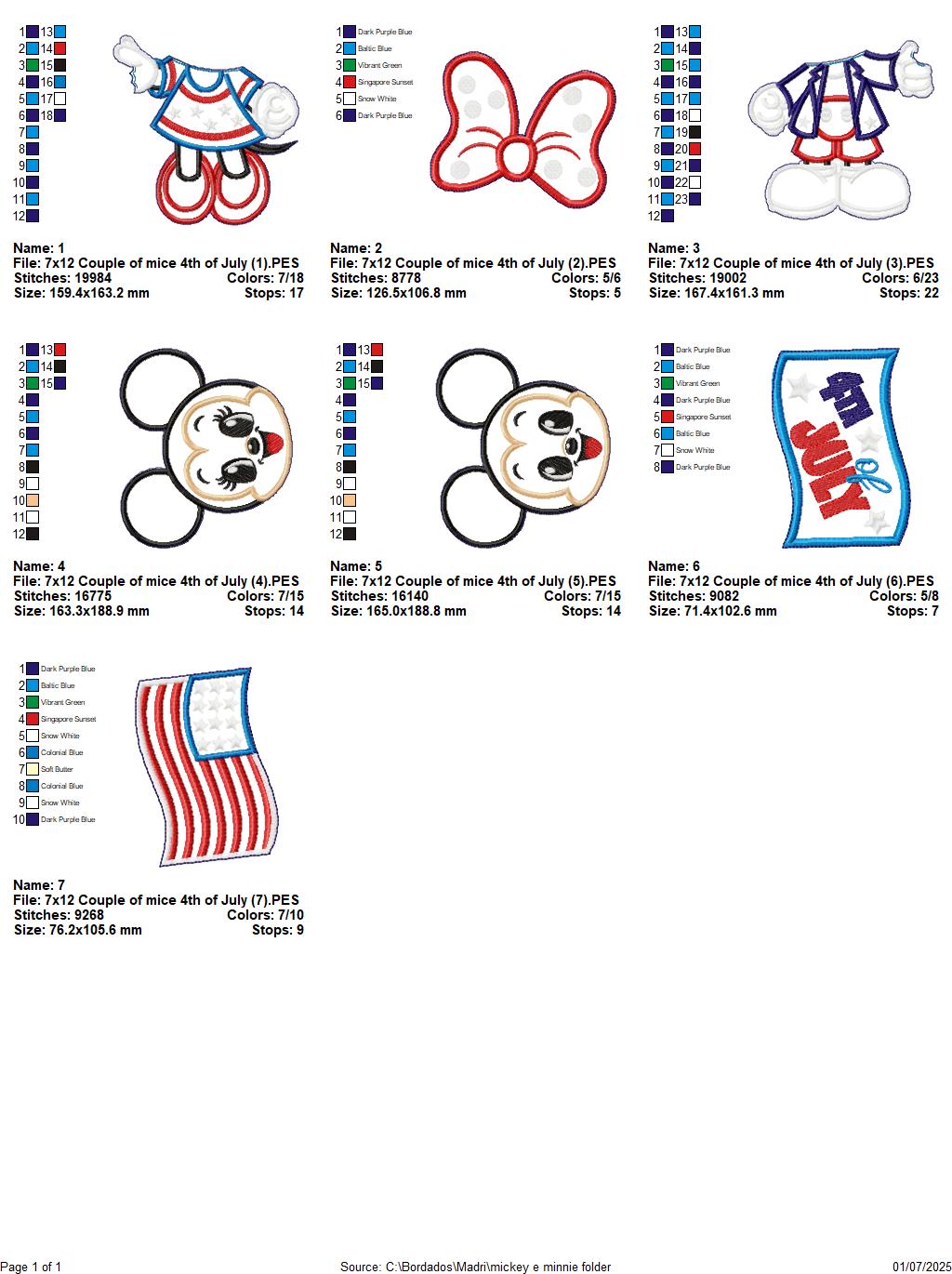 4th of July Mickey and Minie - ITH Project - Machine Embroidery Design