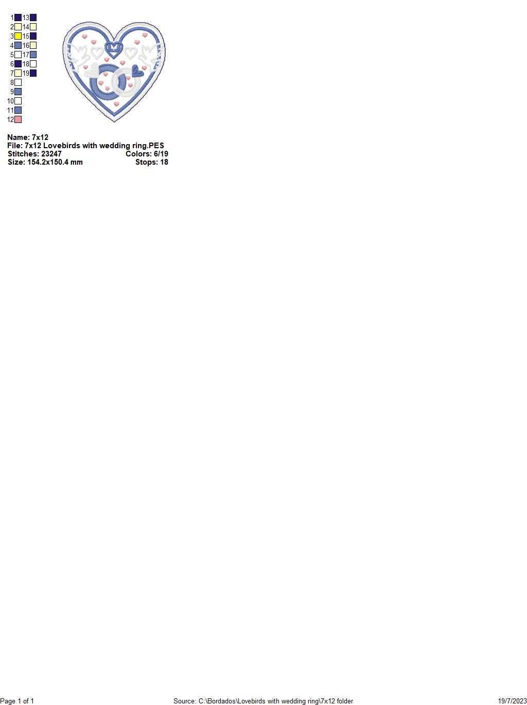 Lovebirds with Wedding Ring - ITH Project - Machine Embroidery Design