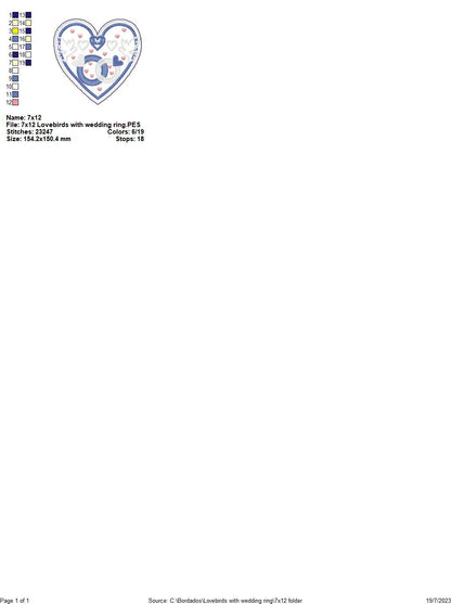 Lovebirds with Wedding Ring - ITH Project - Machine Embroidery Design