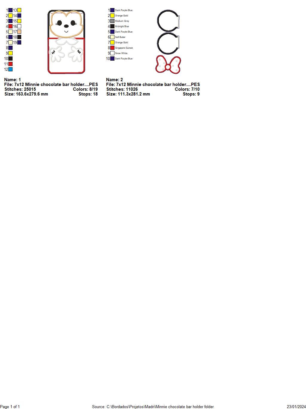 Minnie Chocolate Bar Holder - ITH Project - Machine Embroidery Design