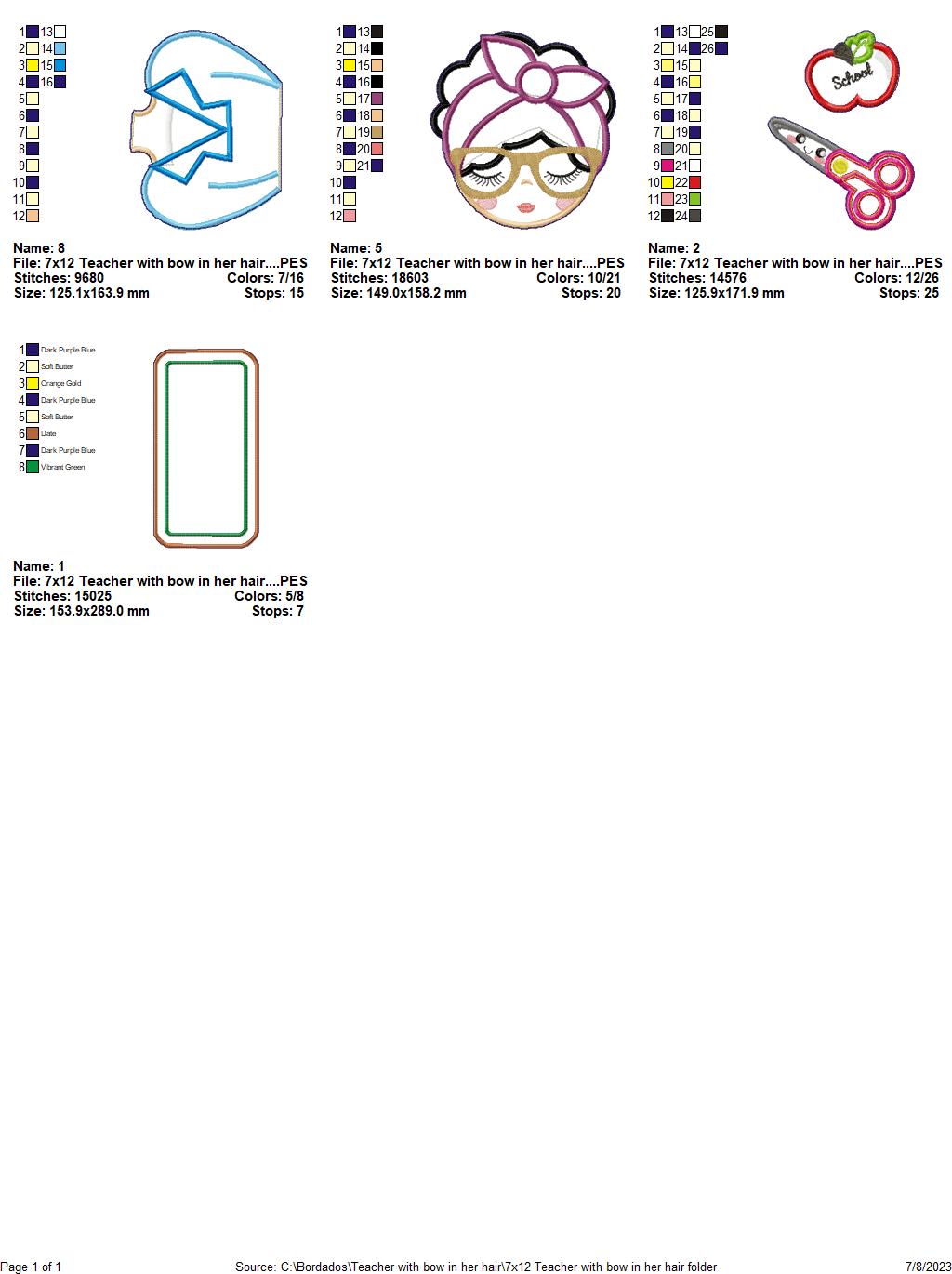 Teacher with Headband - ITH Project - Machine Embroidery Design