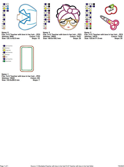 Teacher with Headband - ITH Project - Machine Embroidery Design