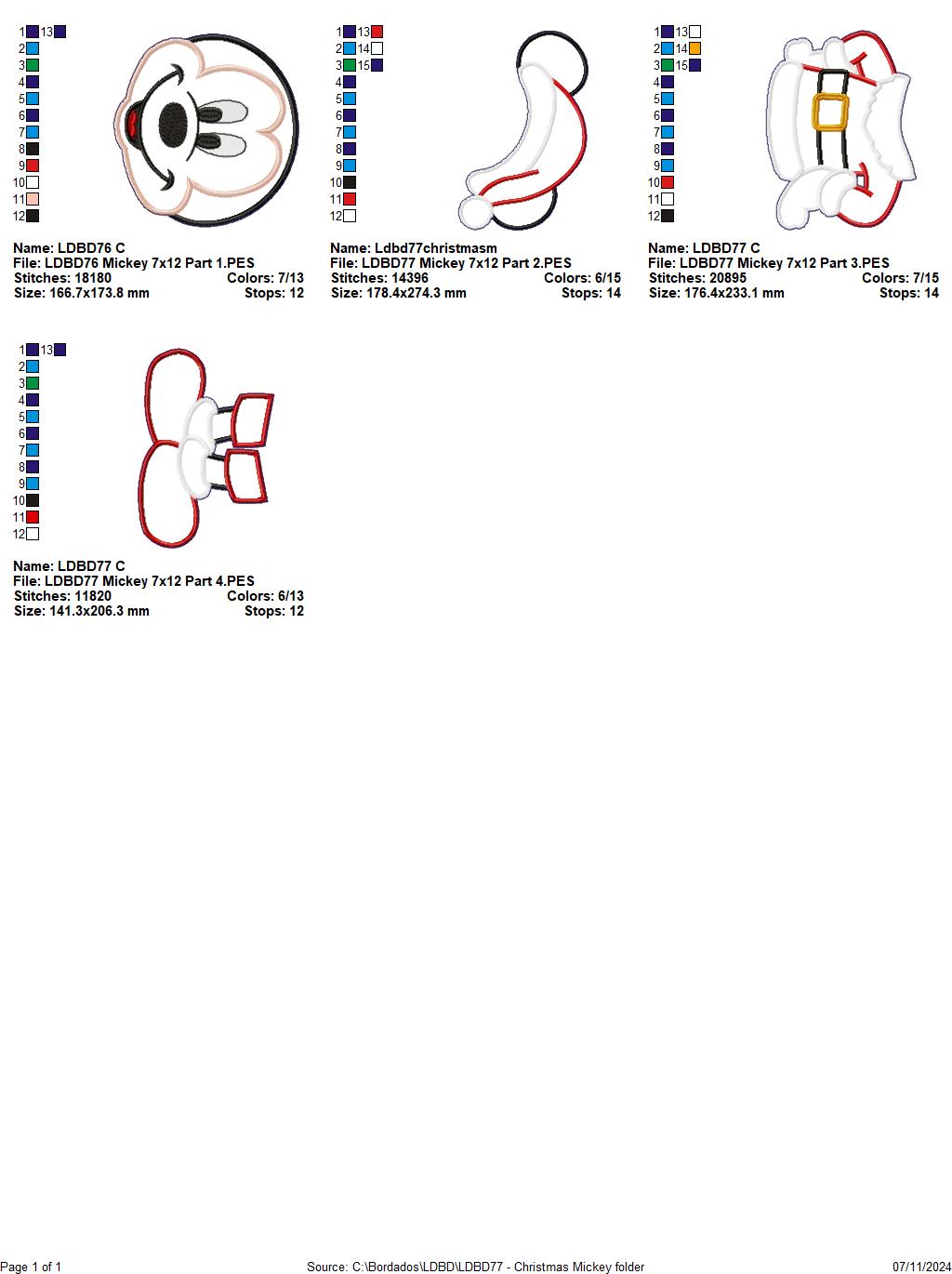 Mickey Christmas - ITH Project - Machine Embroidery Design