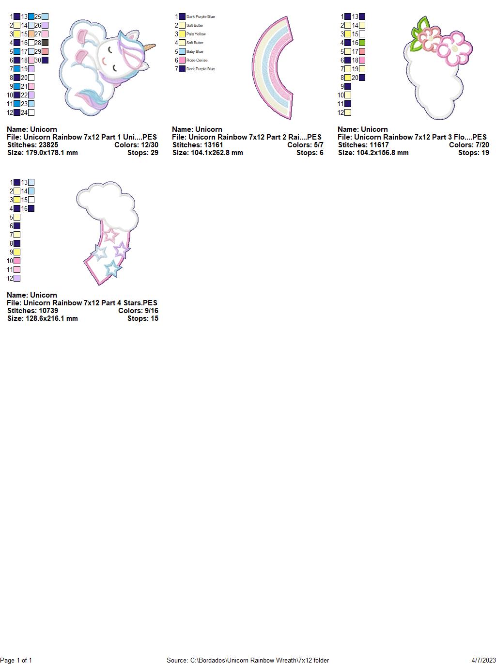 Unicorn Rainbow Wreath - ITH Project - Machine Embroidery Design