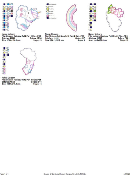 Unicorn Rainbow Wreath - ITH Project - Machine Embroidery Design