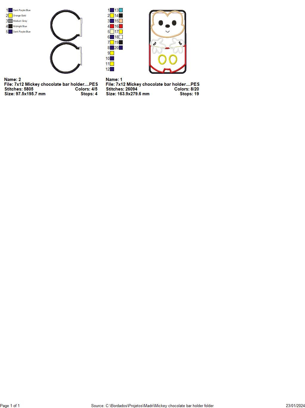 Mickey Chocolate Bar Holder - ITH Project - Machine Embroidery Design