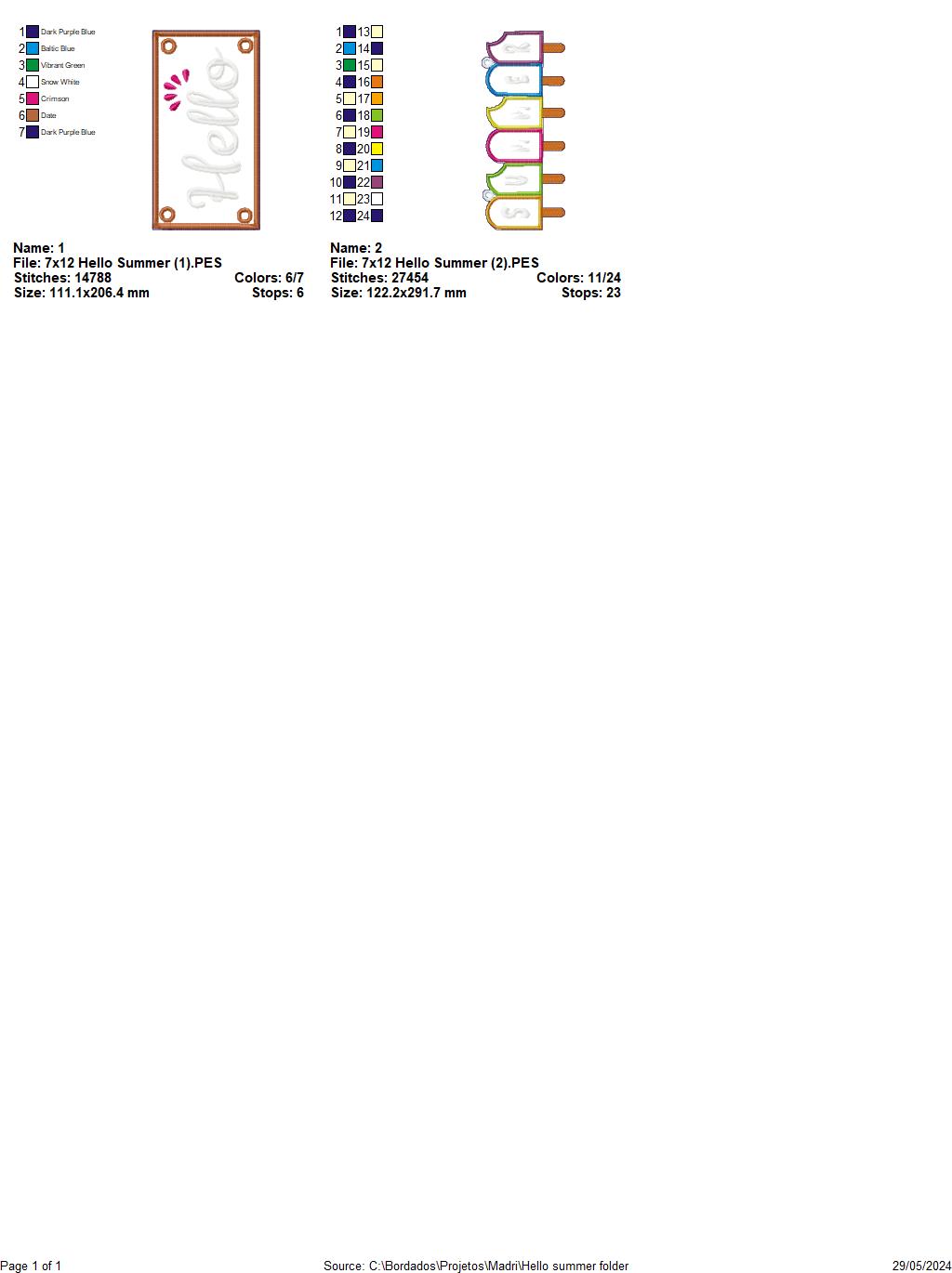 Hello Summer  - ITH Project - Machine Embroidery Design