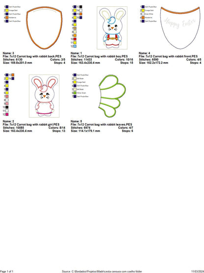 Carrot Bag with Rabbit - ITH Project - Machine Embroidery Design