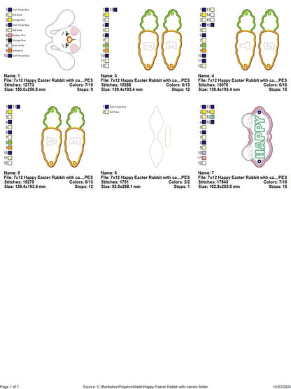 Happy Easter Rabbit with Carrots - ITH Project - Machine Embroidery Design