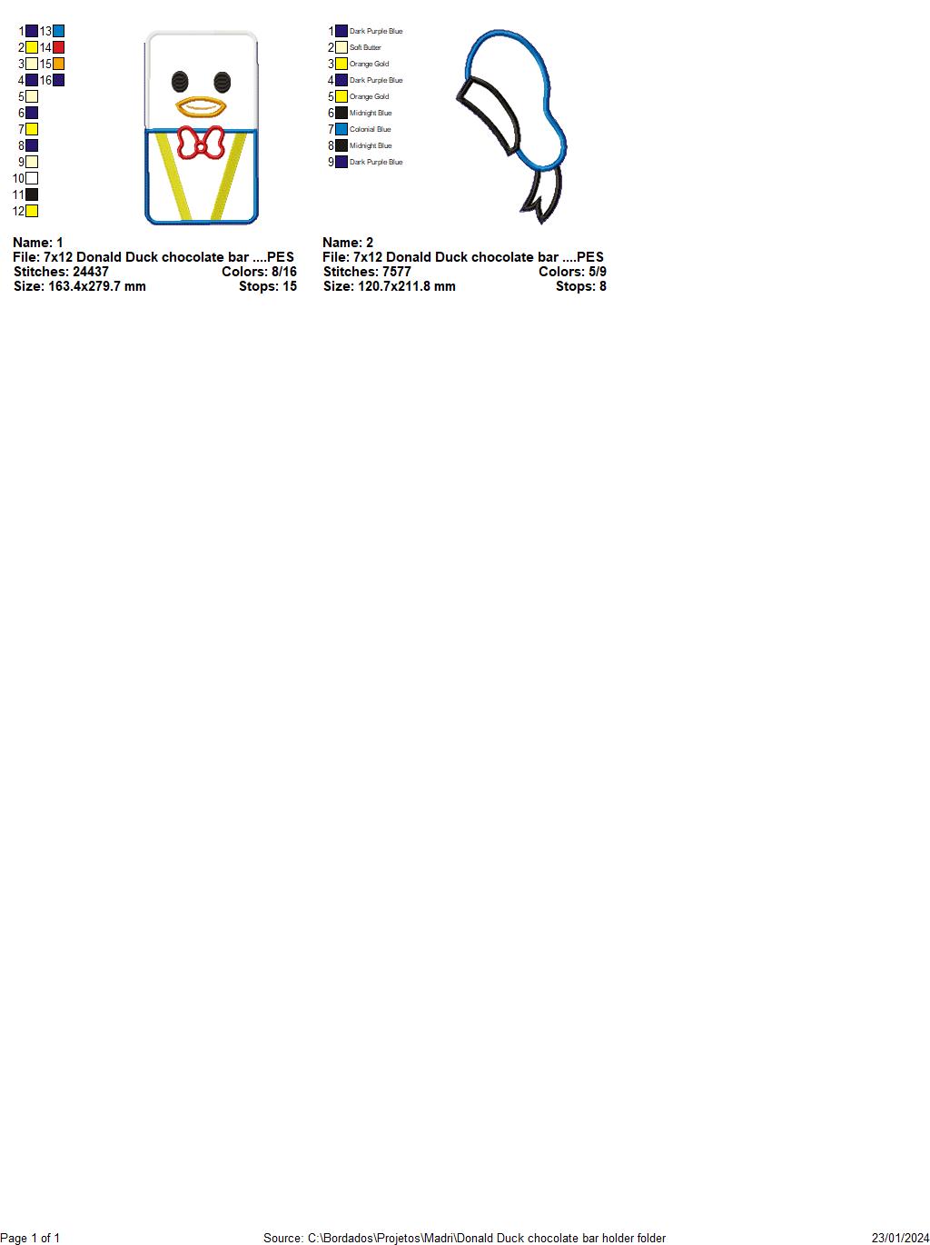 Donald Duck Chocolate Bar Holder - ITH Project - Machine Embroidery Design