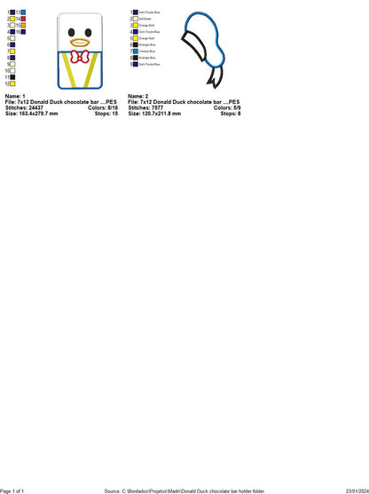 Donald Duck Chocolate Bar Holder - ITH Project - Machine Embroidery Design
