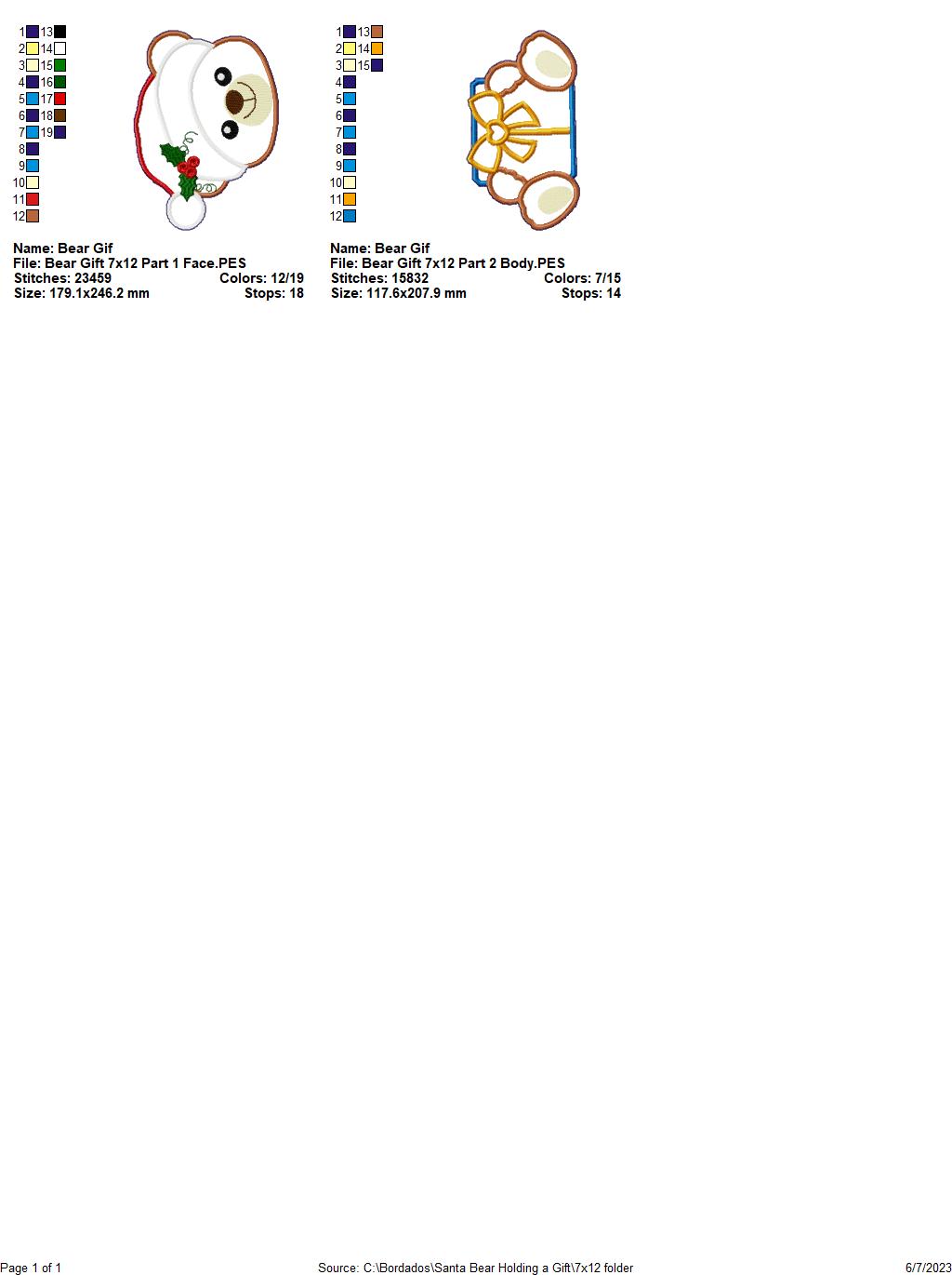 Christmas Bear Holding a Gift - ITH Project - Machine Embroidery Design