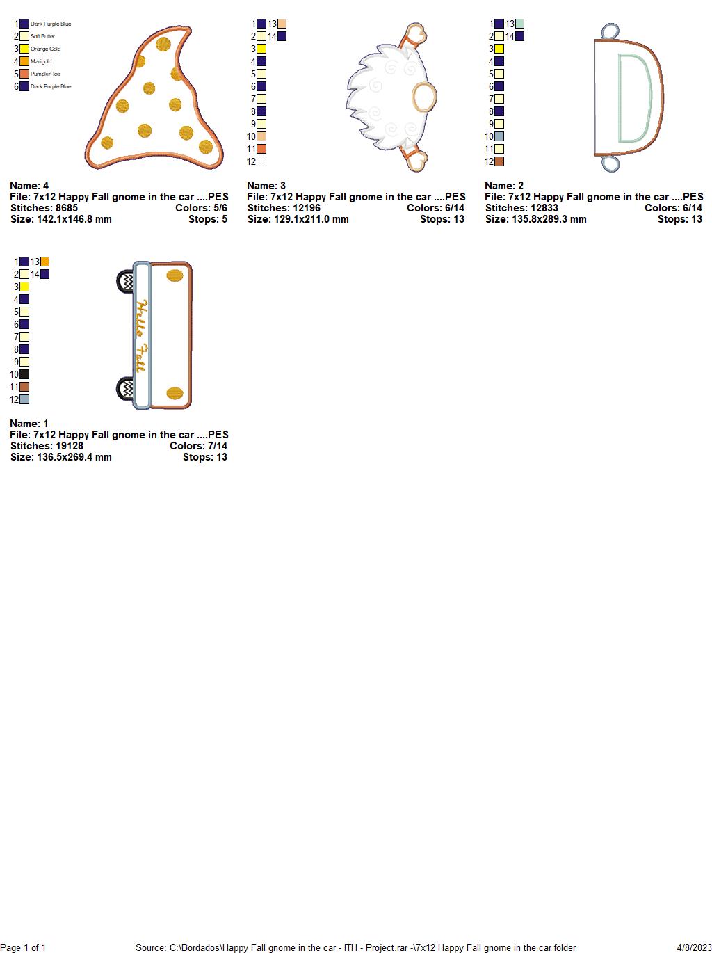 Hello Fall Gnome in the Truck - ITH Project - Machine Embroidery Design