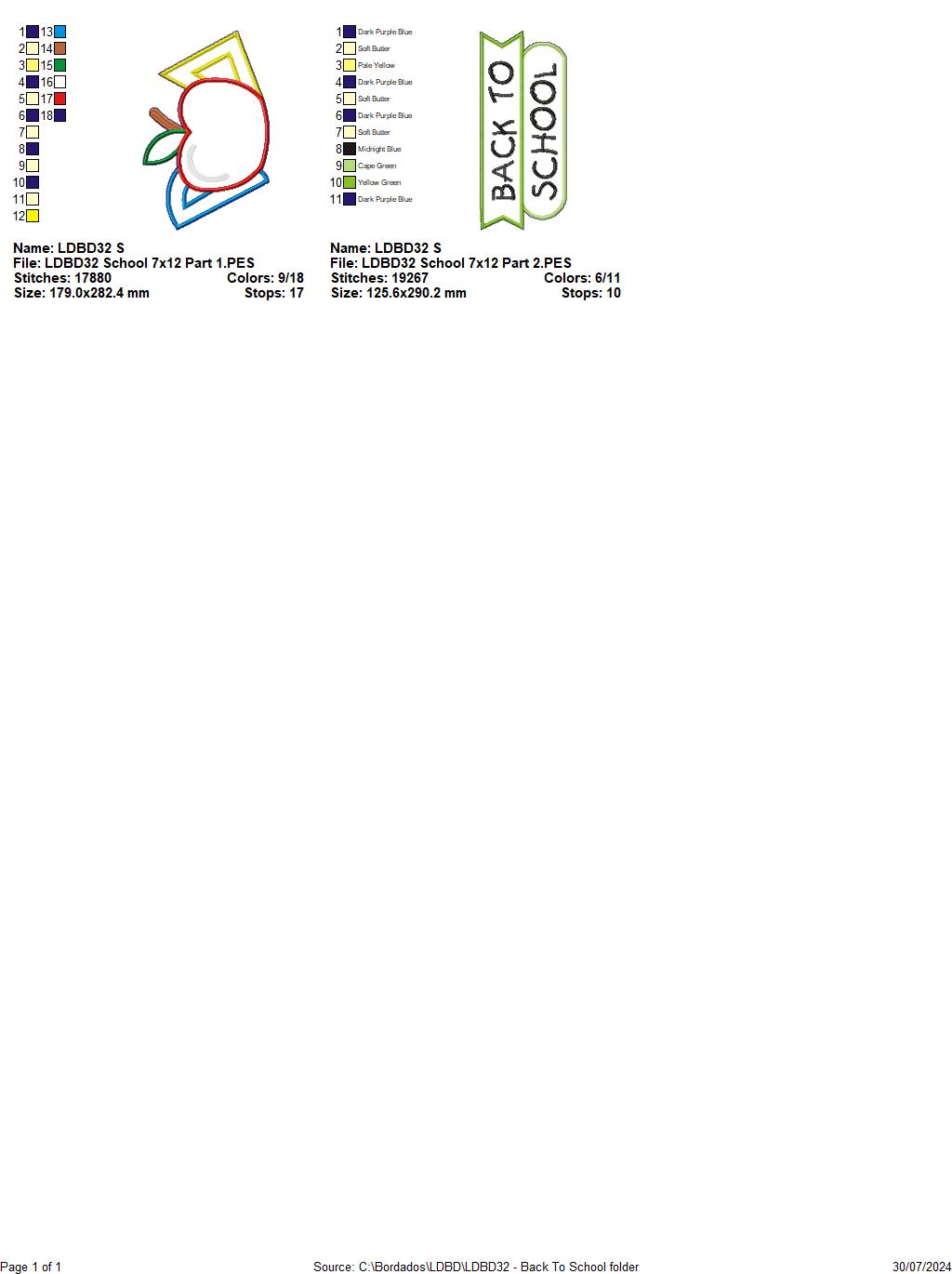 Back to School - ITH Project - Machine Embroidery Design