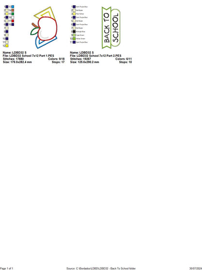 Back to School - ITH Project - Machine Embroidery Design