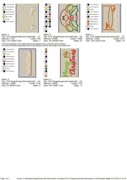 Gingerbread dish towel holder - ITH Project - Machine Embroidery Design