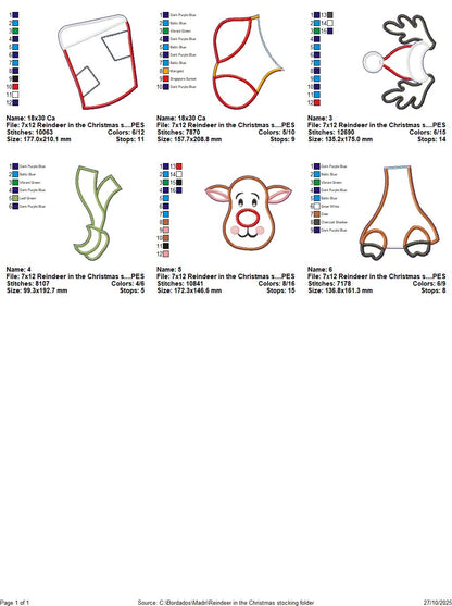 🦌 Christmas Reindeer Stocking – ITH Project – Machine Embroidery Design