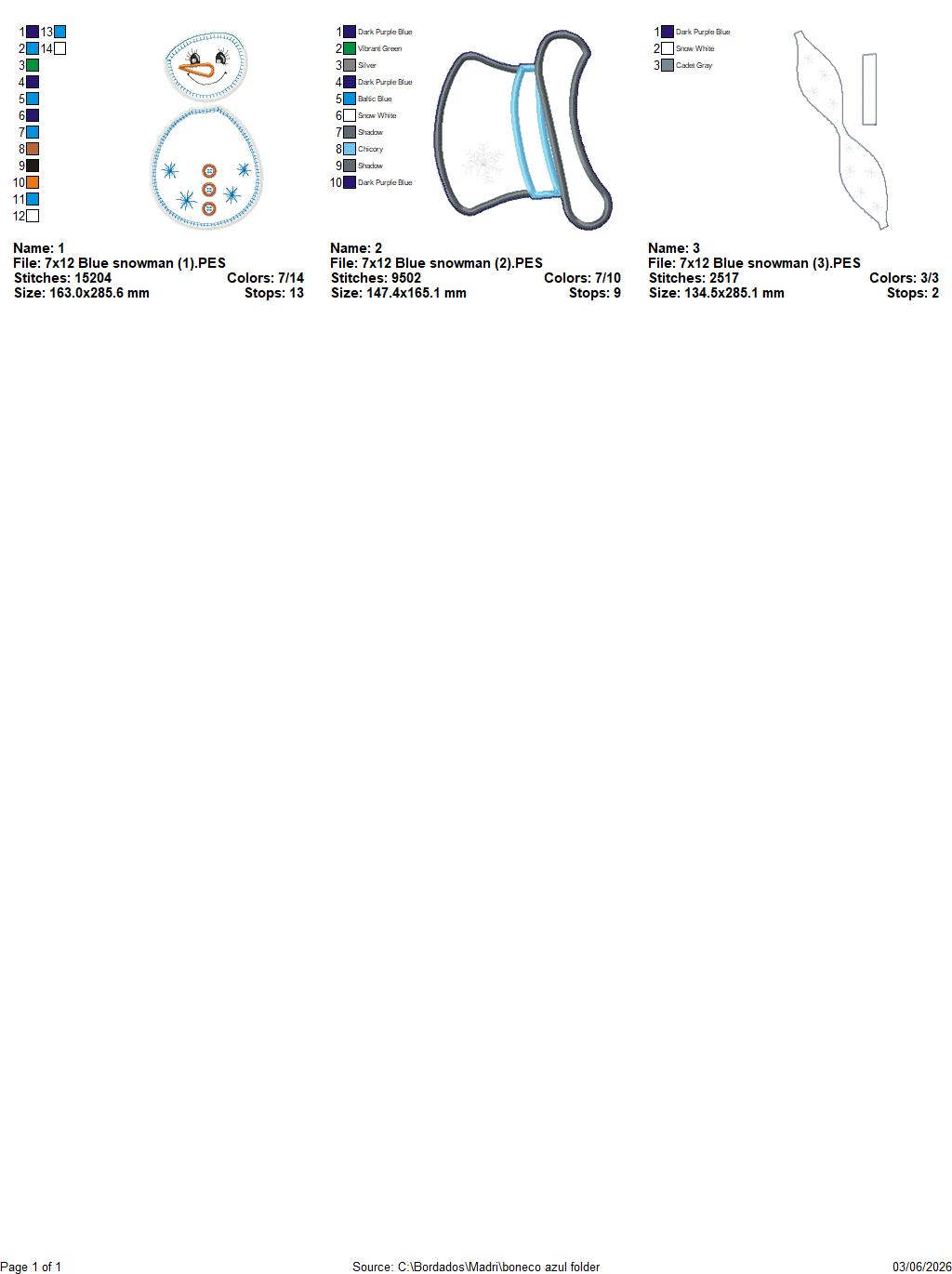 Blue Snowman – ITH Project – Machine Embroidery Design