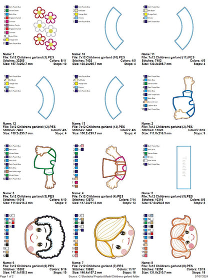 Back to School Children's Garland - ITH Project - Machine Embroidery Design