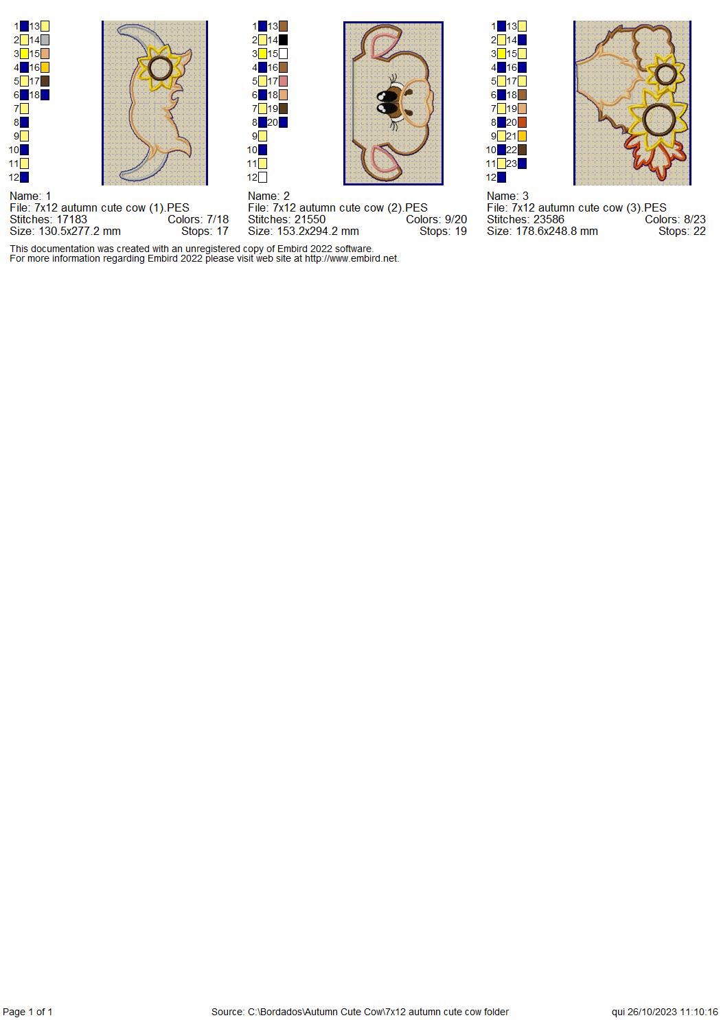 Autumn Cute Cow - ITH Project - Machine Embroidery Design