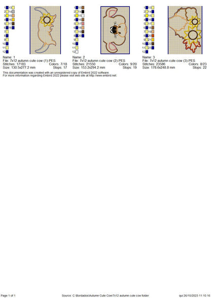 Autumn Cute Cow - ITH Project - Machine Embroidery Design