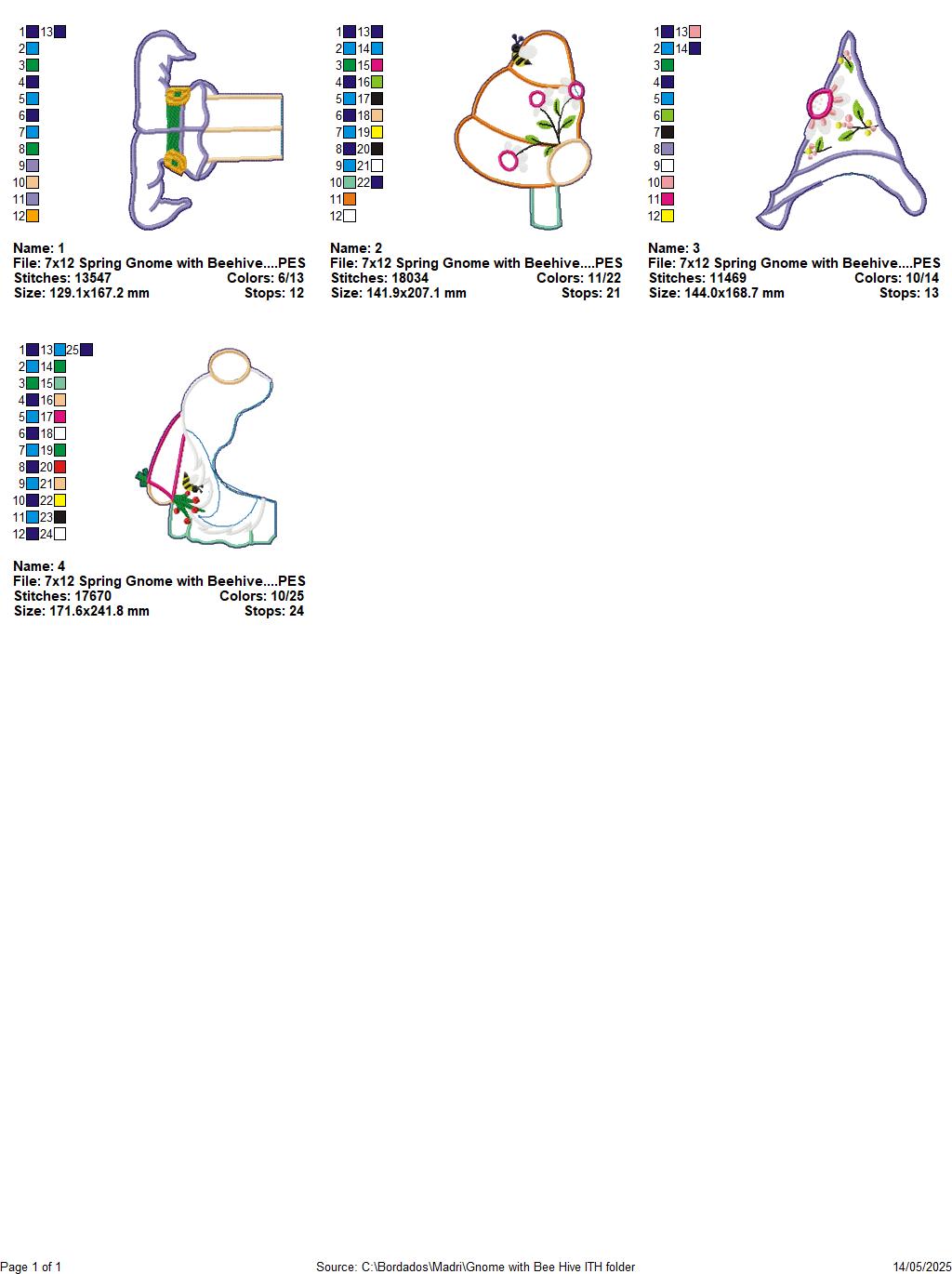 Spring Gnome with Beehive Ornament - ITH Project - Machine Embroidery Design