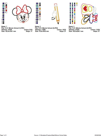 Back to School Minnie - ITH Project - Machine Embroidery Design