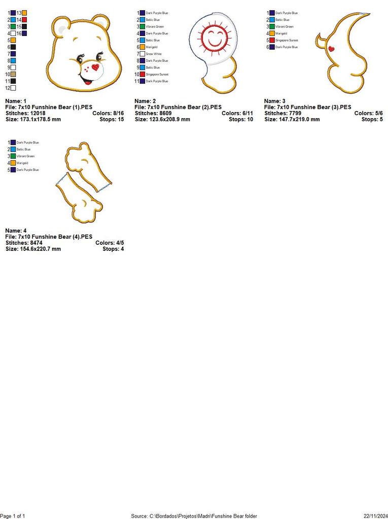 Funshine Bear Care Bears - ITH Project - Machine Embroidery Design