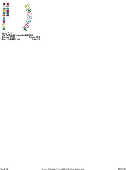 Back to School Children's Garland - ITH Project - Machine Embroidery Design