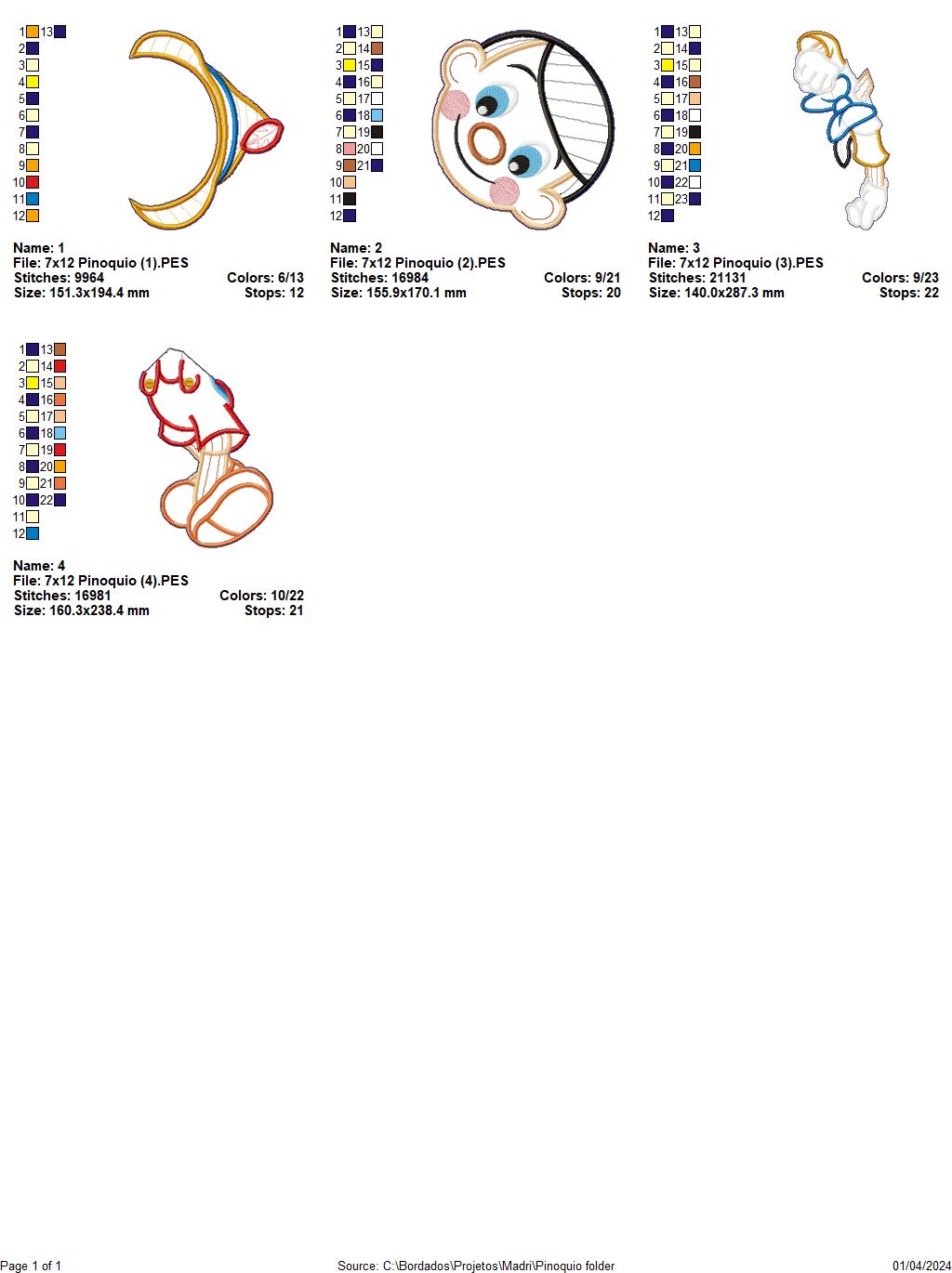 Pinocchio Doll Ornament - ITH Project - Machine Embroidery Design