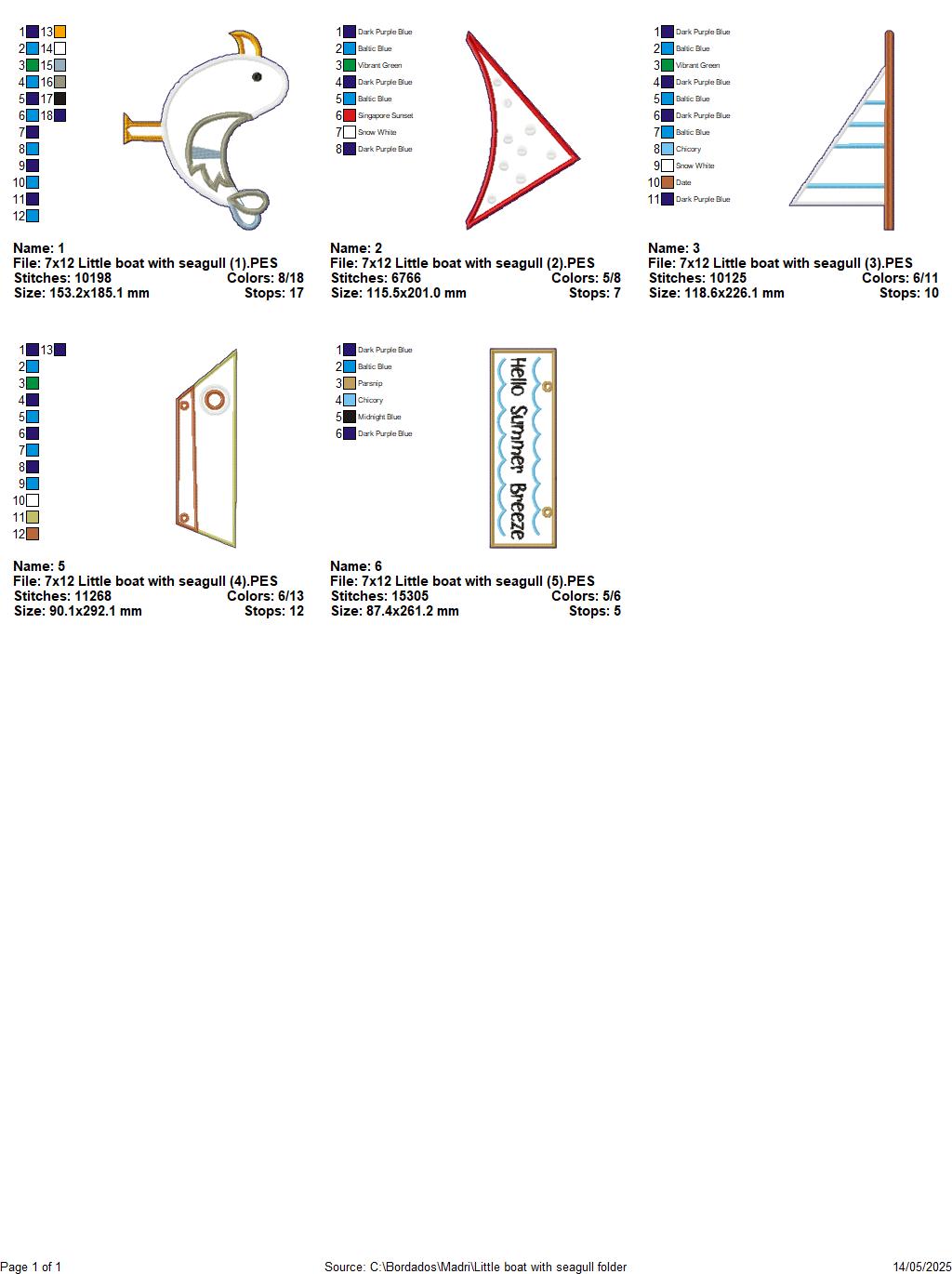 Little Boat with Seagull - ITH Project - Machine Embroidery Design