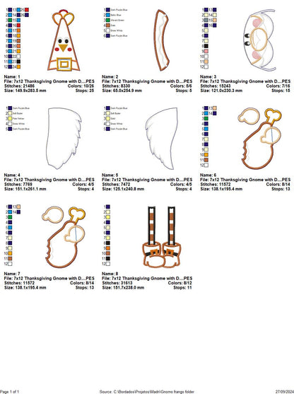 Thanksgiving Gnome  with Drumstick - ITH Project - Machine Embroidery Design