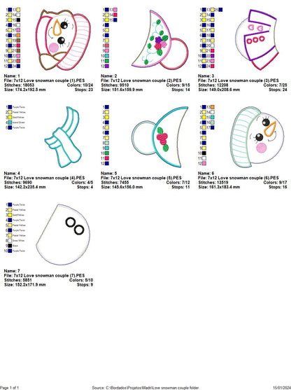 Love Snowman Couple - ITH Project - Machine Embroidery Design