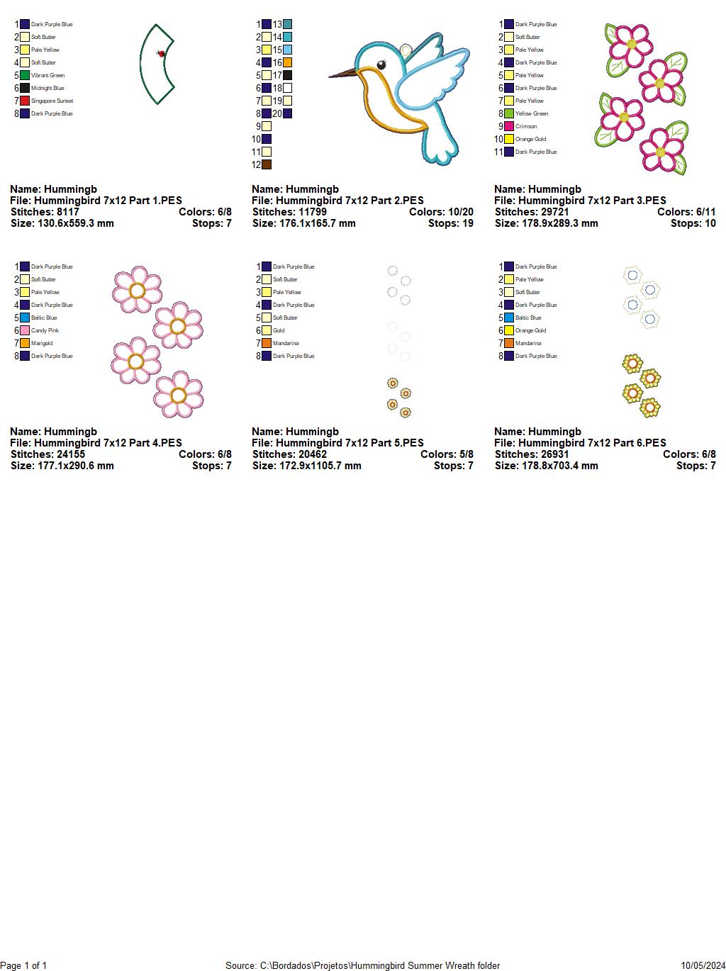 Hummingbird Floral Wreath - ITH Project - Machine Embroidery Design