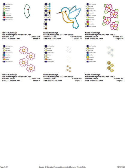 Hummingbird Floral Wreath - ITH Project - Machine Embroidery Design