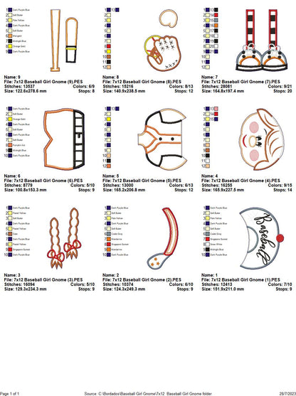 Baseball Gnome Girl - ITH Project - Machine Embroidery Design