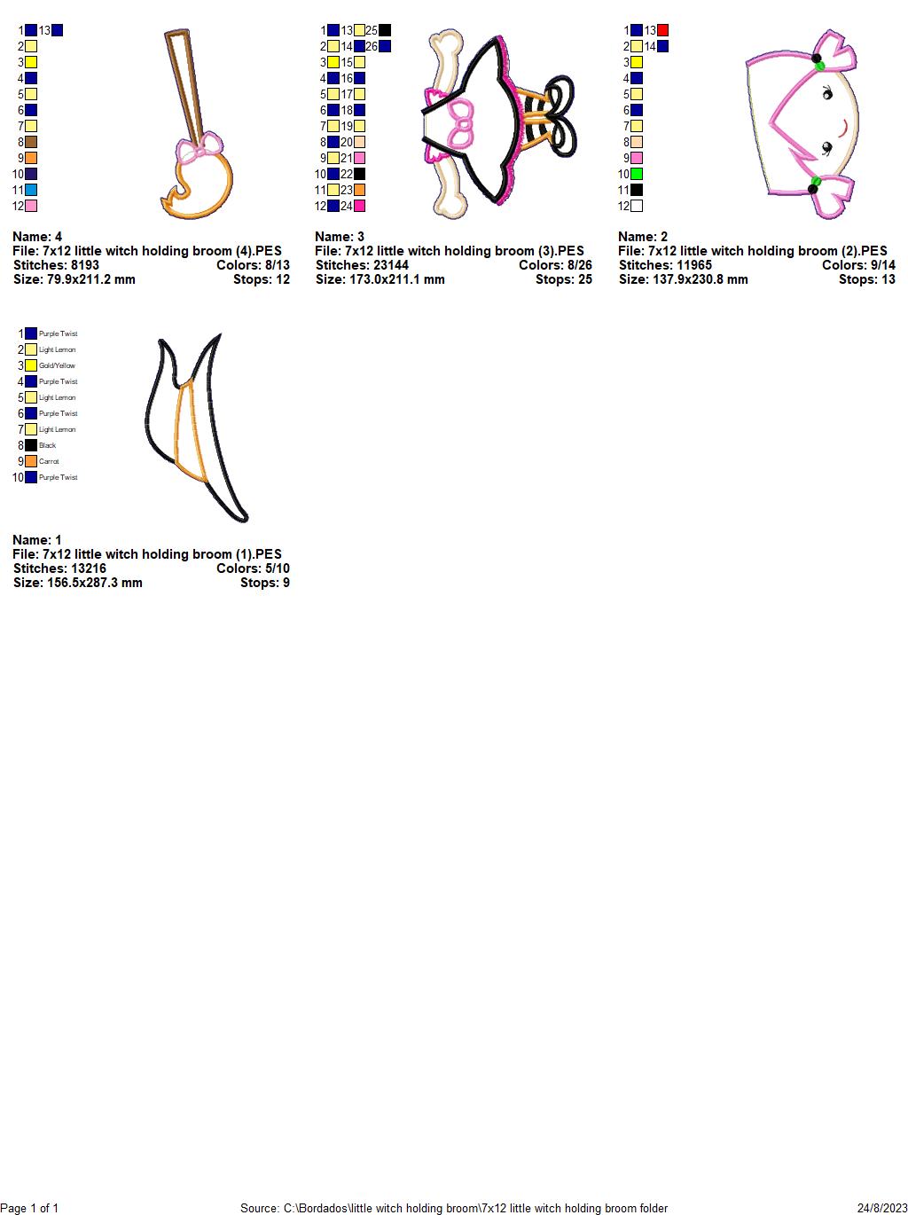 Little Witch Holding a Broom - ITH Project - Machine Embroidery Design