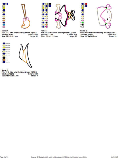 Little Witch Holding a Broom - ITH Project - Machine Embroidery Design