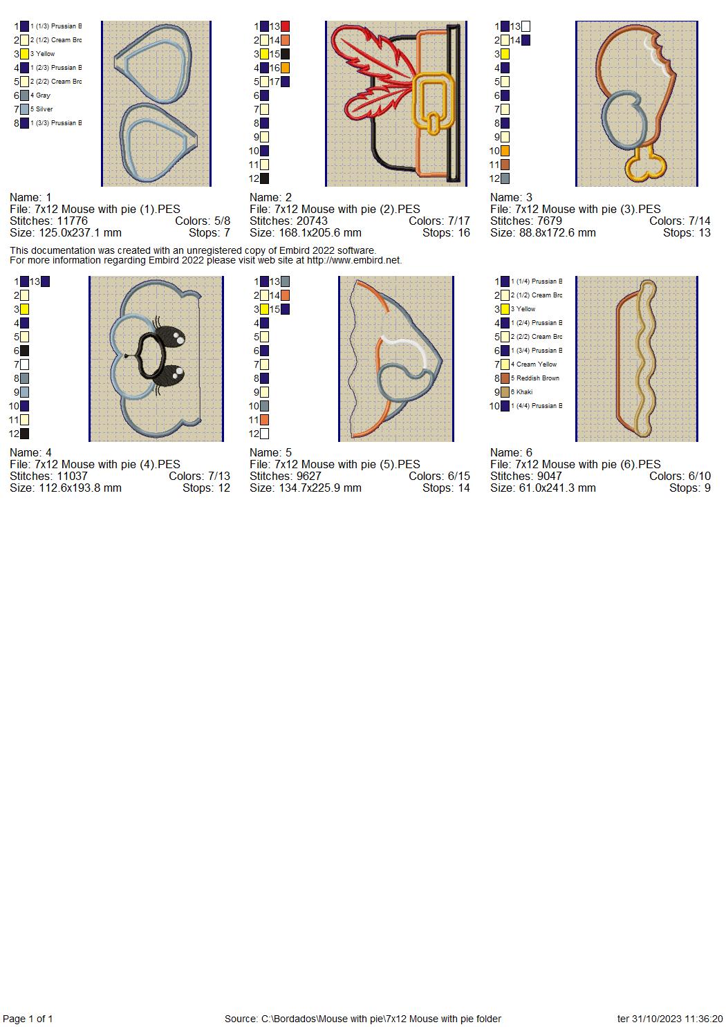 Mouse with Drumstick Thanksgiving - ITH Project - Machine Embroidery Design