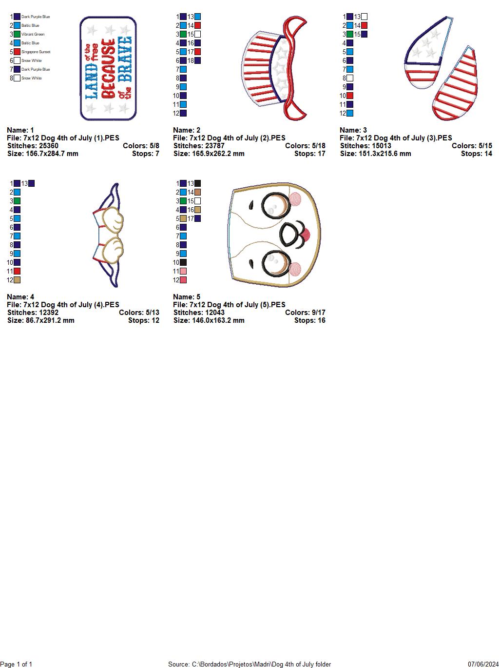 Dog 4th of July Land of the Free - ITH Project - Machine Embroidery Design