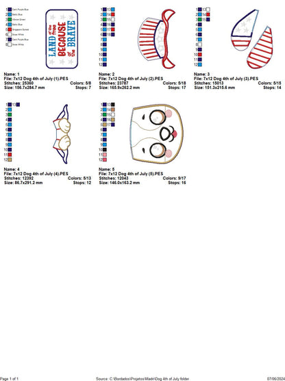 Dog 4th of July Land of the Free - ITH Project - Machine Embroidery Design